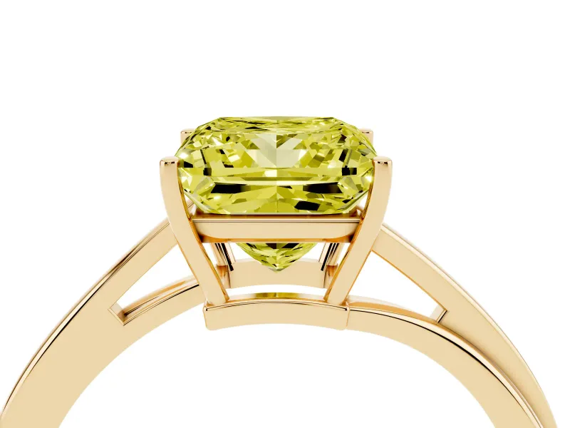 Fancy Yellow Princess Cut Diamond Solitaire Twist Band Ring Set in Yellow gold with Prong Setting