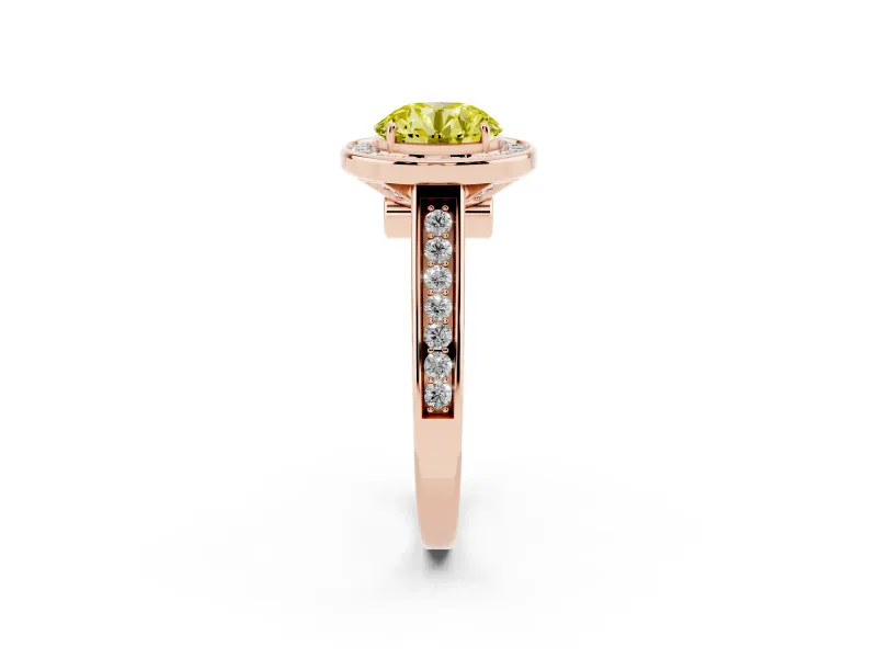 Round Rimmed Halo Engagement Ring Setting for a Fancy Yellow Lab-Grown Diamond | Rose Gold