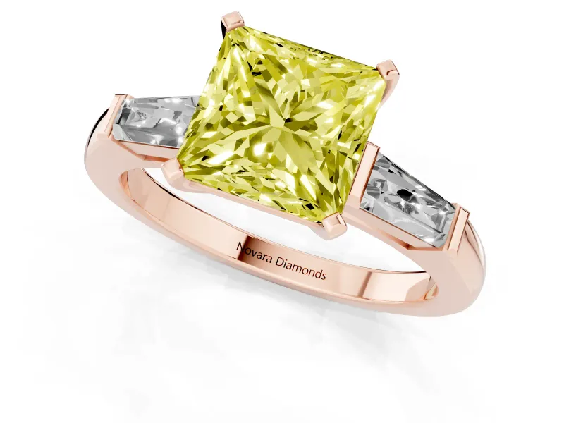 Princess Cut Baguette Engagement Ring Setting for a Fancy Yellow Lab-Grown Diamond | Rose Gold