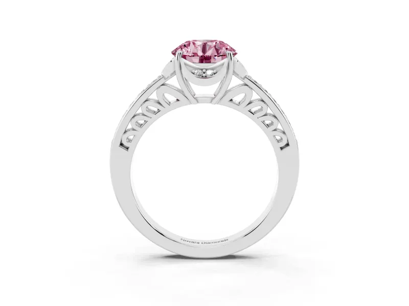 Round Floral Pavé Engagement Ring Setting for a Fancy Pink Lab-Grown Diamond | Platinum