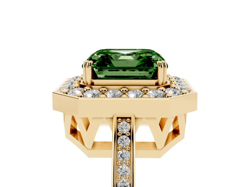 Asscher Cut Halo Engagement Ring Setting for a Fancy Green Lab-Grown Diamond | Polished Halo Rim | Yellow Gold