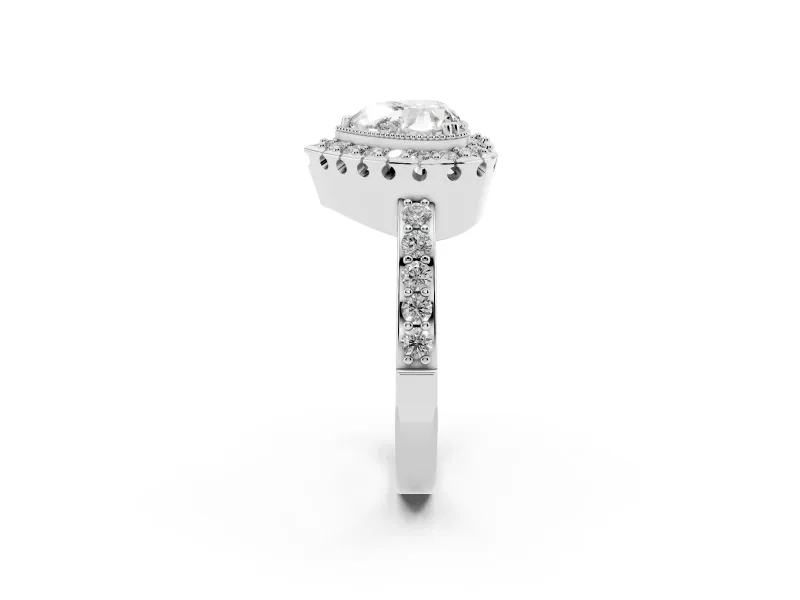 Heart-Shaped Vintage Milgrain Halo Engagement Ring Setting | Pierced Gallery | White Gold