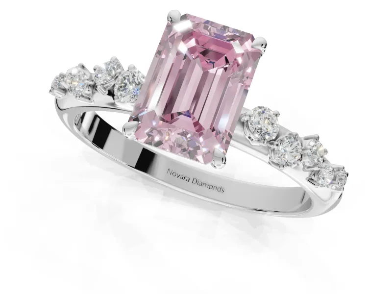 Emerald Cut Graduated Solitaire Engagement Ring Setting for a Fancy Pink Lab-Grown Diamond | Platinum