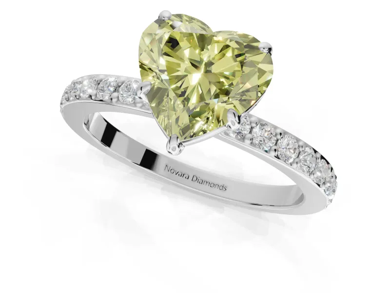 Heart-Shaped Pavé Engagement Ring Setting for a Fancy Yellow Lab-Grown Diamond | White Gold - Design NV-24928