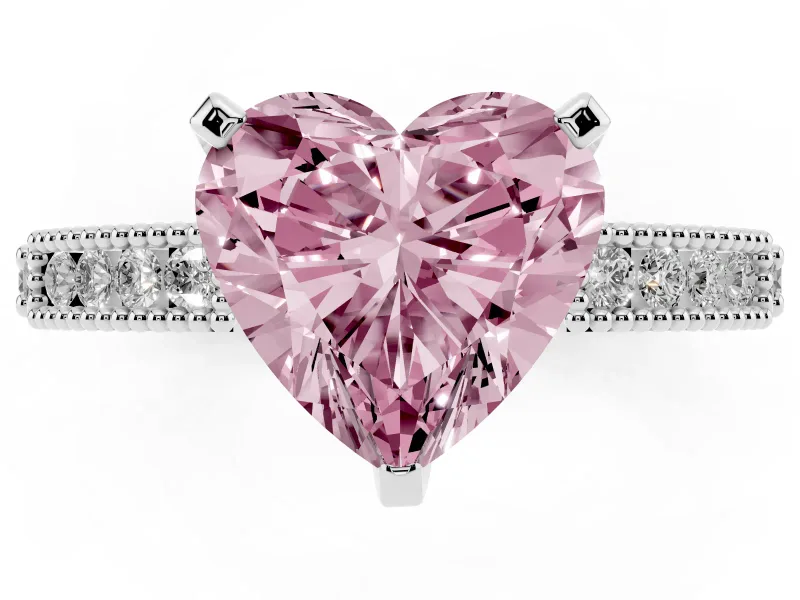 Heart-Shaped Vintage Pavé Engagement Ring Setting for a Fancy Pink Lab-Grown Diamond | Platinum