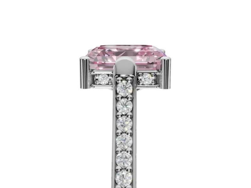 Asscher Cut Vintage Cathedral Engagement Ring Setting for a Fancy Pink Lab-Grown Diamond | Carved Band | White Gold