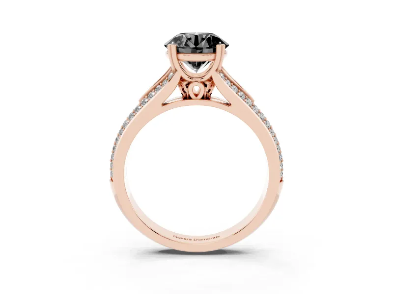Round Pavé Split Shank Engagement Ring Setting for a Black Center | Double Claw Prongs | Rose Gold