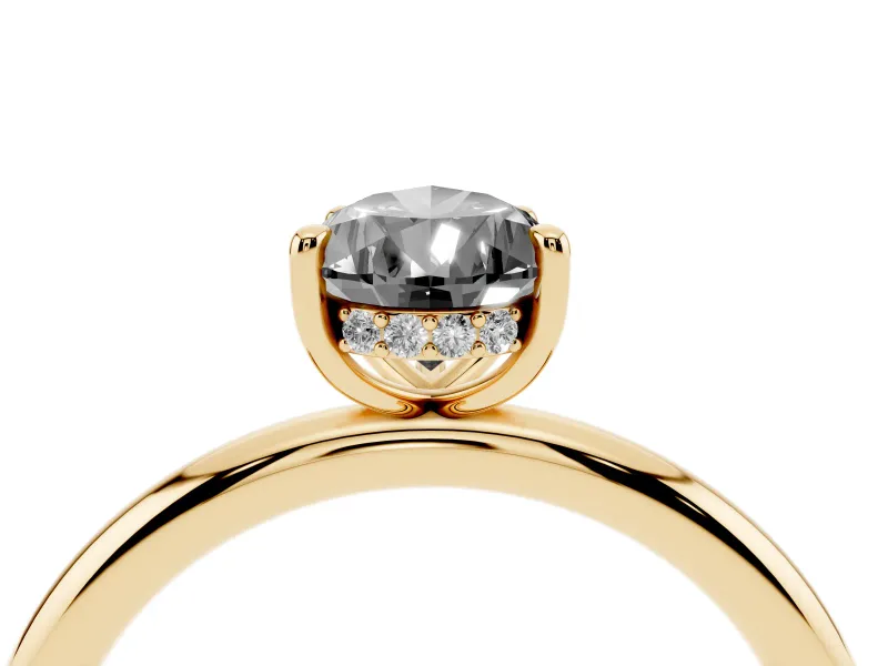 Pear-Shaped Hidden Halo Engagement Ring Setting for a Black Center | Thin Plain Band | Yellow Gold