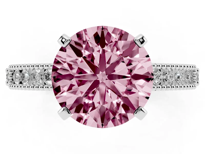 Round Vintage Pavé Engagement Ring Setting for a Fancy Pink Lab-Grown Diamond | Sterling Silver