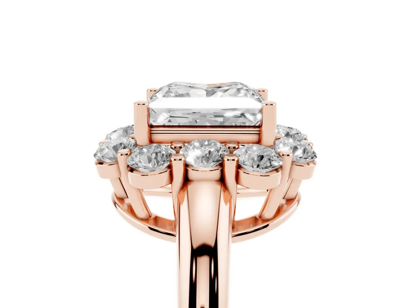 Princess Cut Milgrain Halo Engagement Ring Setting | Graduated Bezel Accents | Rose Gold
