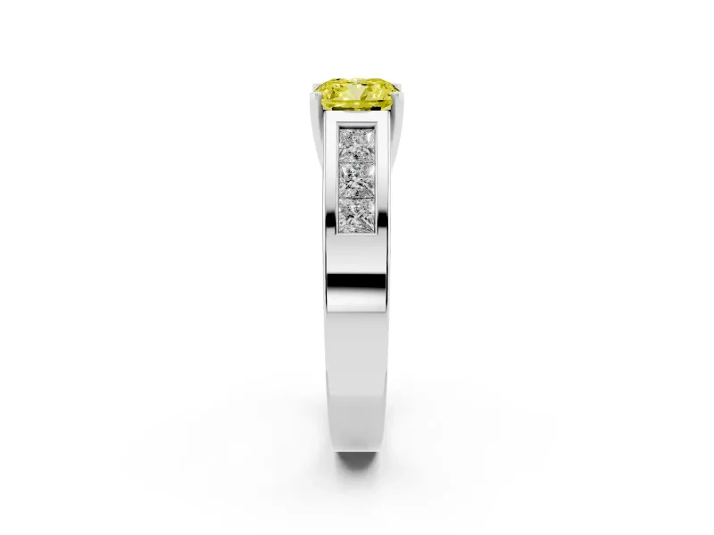 Cushion Cut Channel-Set Engagement Ring Setting for a Fancy Yellow Lab-Grown Diamond | Platinum