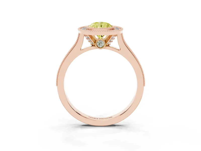 Pear-Shaped Vintage Milgrain Halo Engagement Ring Setting for a Fancy Yellow Lab-Grown Diamond | Bezel Head | Rose Gold