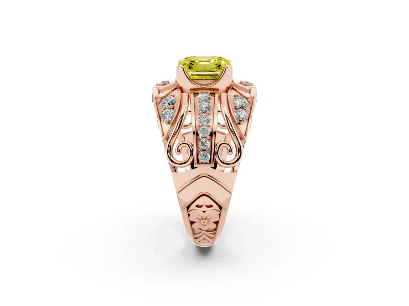 Asscher Cut Art Deco Engagement Ring Setting for a Fancy Yellow Lab-Grown Diamond | Rose Gold