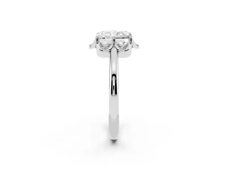Radiant Cut Scalloped Petal Halo Engagement Ring Setting | Plain Band | Sterling Silver