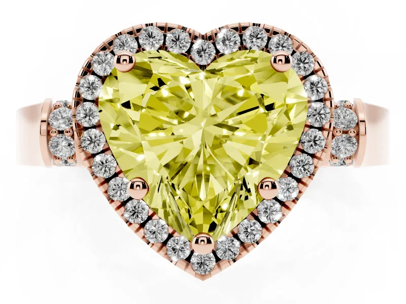Heart-Shaped Halo Engagement Ring Setting for a Fancy Yellow Lab-Grown Diamond | Pointed Pave Shoulders | Rose Gold
