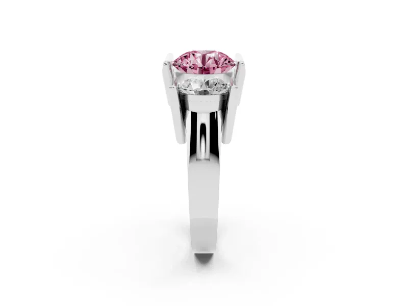 Fancy Pink Round Cut Diamond Three-Stone Channel Set Ring Set in White gold with Smooth Polished Band