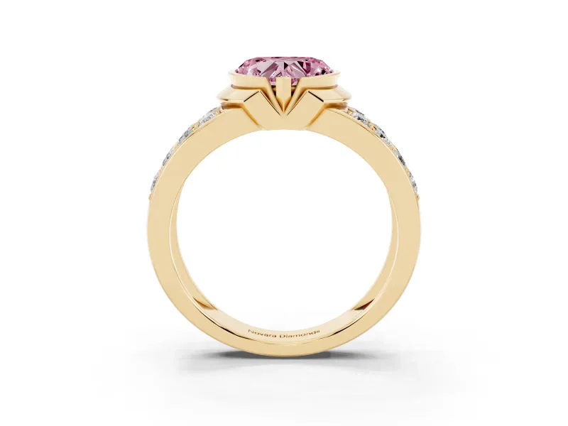 Heart-Shaped Half Bezel Engagement Ring Setting for a Fancy Pink Lab-Grown Diamond | Channel Band | Yellow Gold