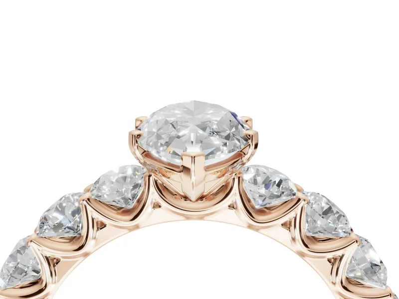 Marquise Side Stone Engagement Ring Setting | Scalloped Prong Accents | Rose Gold
