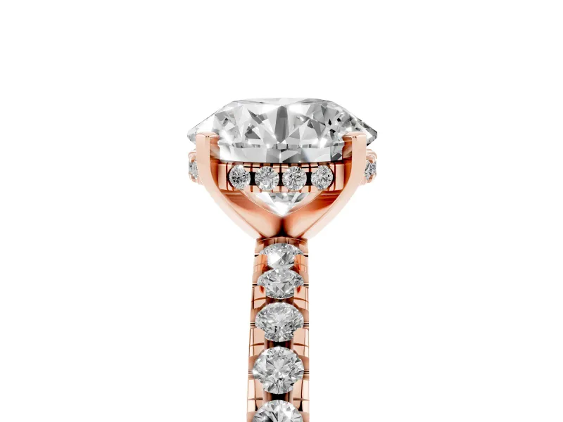 Round Hidden Halo Solitaire Engagement Ring Setting | Pave Band | Rose Gold
