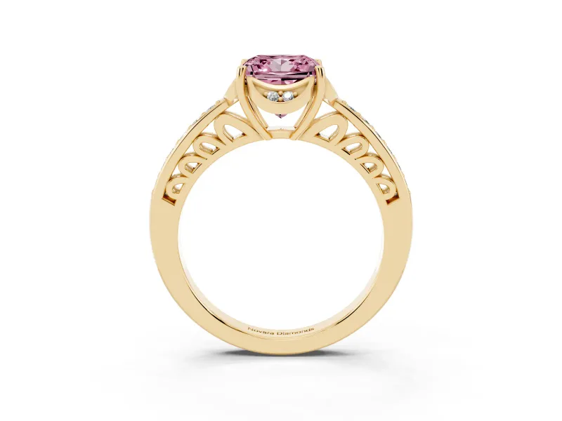 Princess Cut Floral Pavé Engagement Ring Setting for a Fancy Pink Lab-Grown Diamond | Yellow Gold