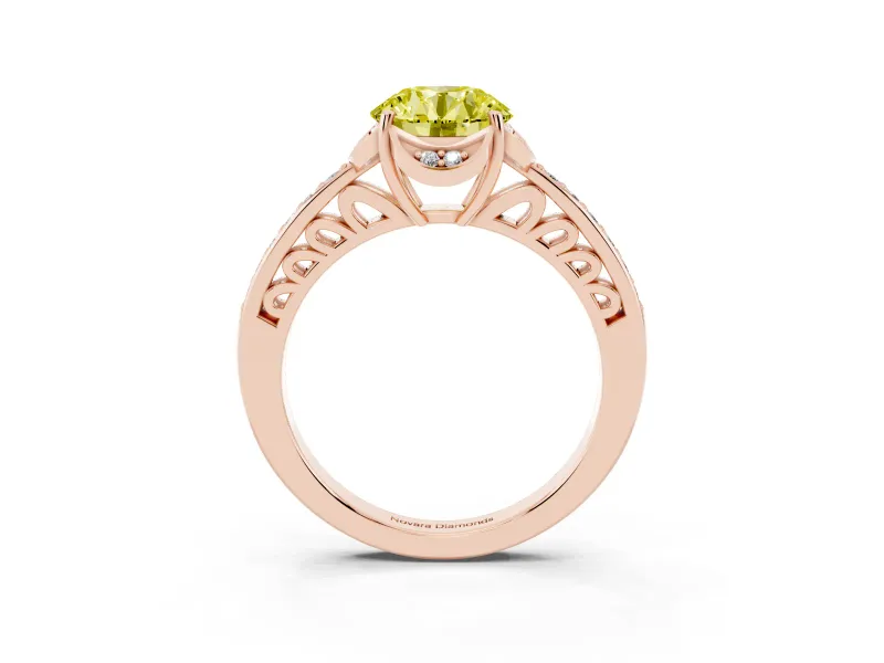 Round Floral Pavé Engagement Ring Setting for a Fancy Yellow Lab-Grown Diamond | Rose Gold