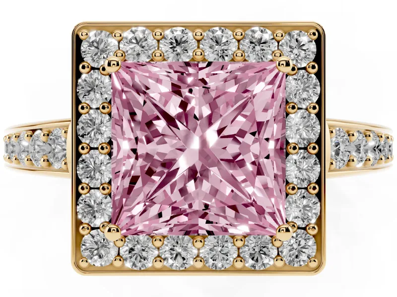 Princess Cut Framed Halo Engagement Ring Setting for a Fancy Pink Lab-Grown Diamond | Yellow Gold