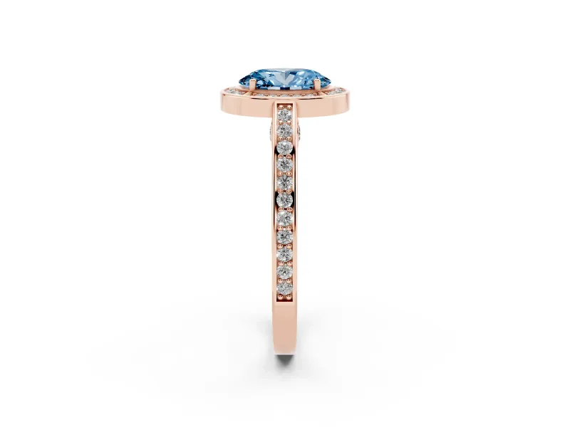 Oval Sectioned Halo Engagement Ring Setting for a Fancy Blue Lab-Grown Diamond | Rose Gold