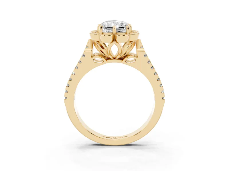 Radiant Cut Petal Frame Floral Halo Engagement Ring Setting | Pavé Split Shank | Yellow Gold