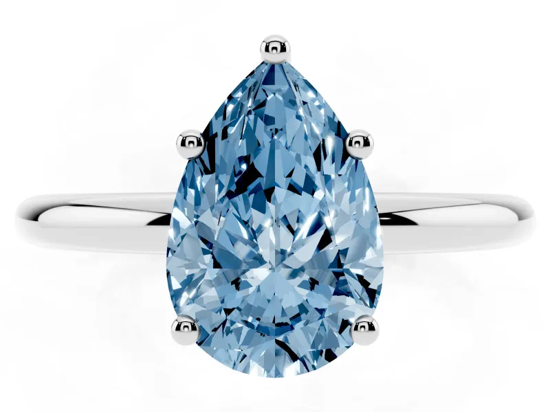 Pear-Shaped Hidden Halo Engagement Ring Setting for a Fancy Blue Lab-Grown Diamond | Plain Band | Sterling Silver