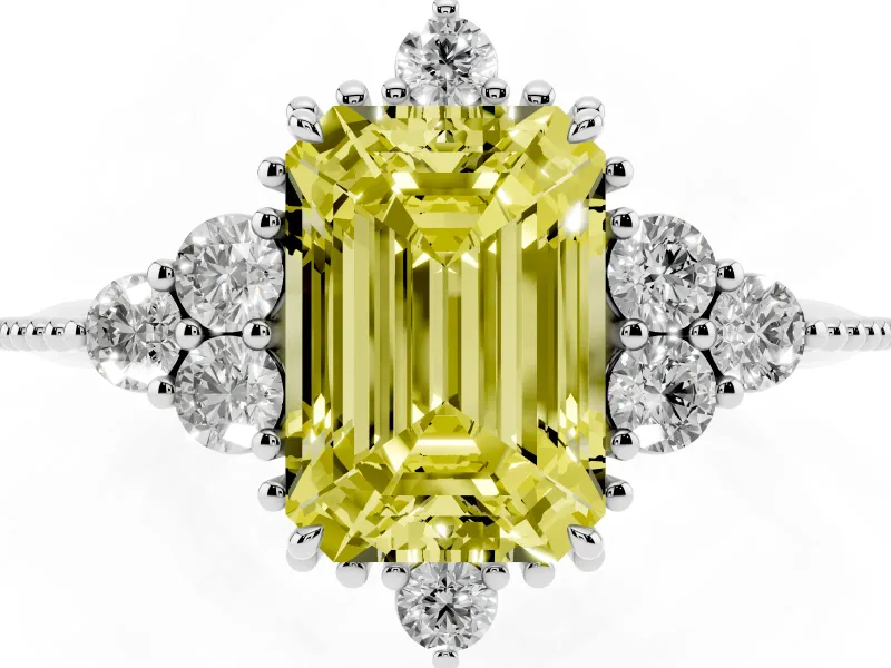 Emerald Cut Cluster Engagement Ring Setting for a Fancy Yellow Lab-Grown Diamond | White Gold
