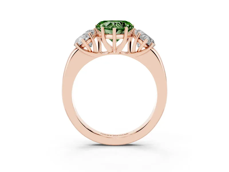 Heart-Shaped Three Stone Engagement Ring Setting for a Fancy Green Lab-Grown Diamond | Matching Side Stones | Rose Gold