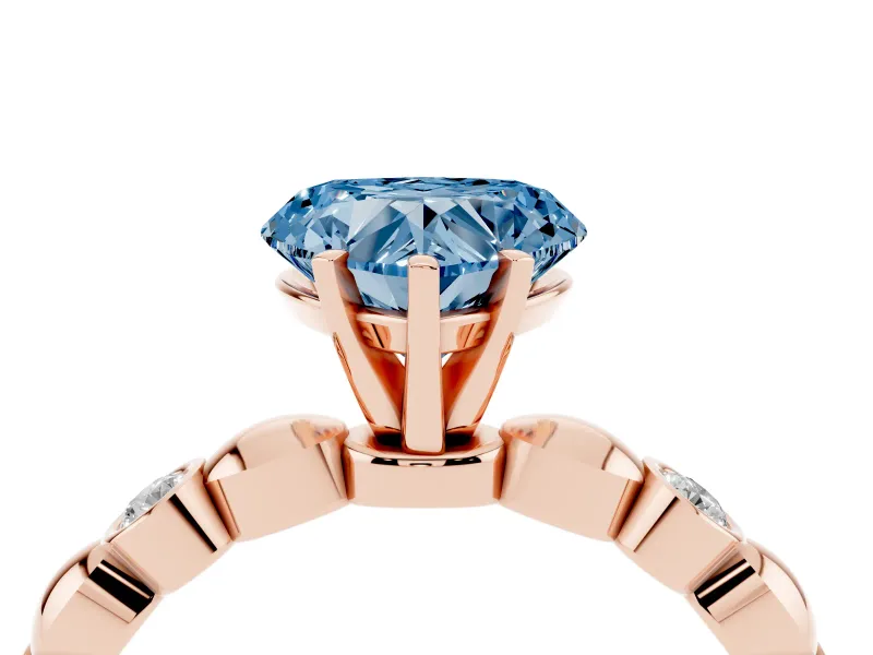Heart-Shaped Station Engagement Ring Setting for a Fancy Blue Lab-Grown Diamond | Rose Gold