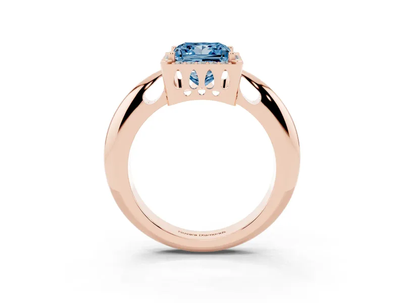 Princess Cut Halo Engagement Ring Setting for a Fancy Blue Lab-Grown Diamond | Plain Tapered Band | Rose Gold