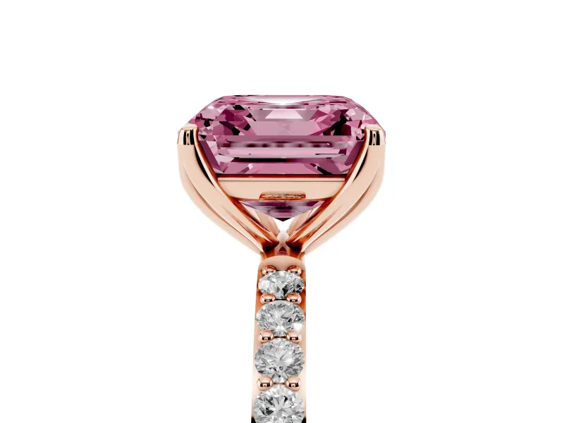 Asscher Cut Pave Engagement Ring Setting for a Fancy Pink Lab-Grown Diamond | Slim Band | Rose Gold