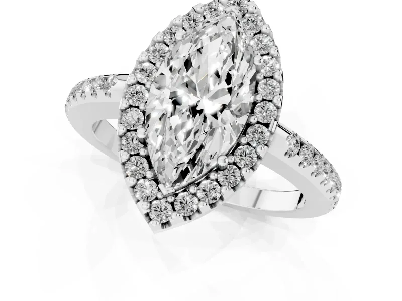 Marquise Pave Halo Engagement Ring Setting | Pave Band | Platinum