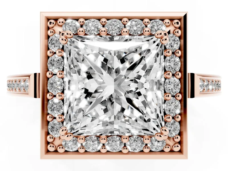 Princess Cut Halo Engagement Ring Setting | Polished Halo Rim | Rose Gold
