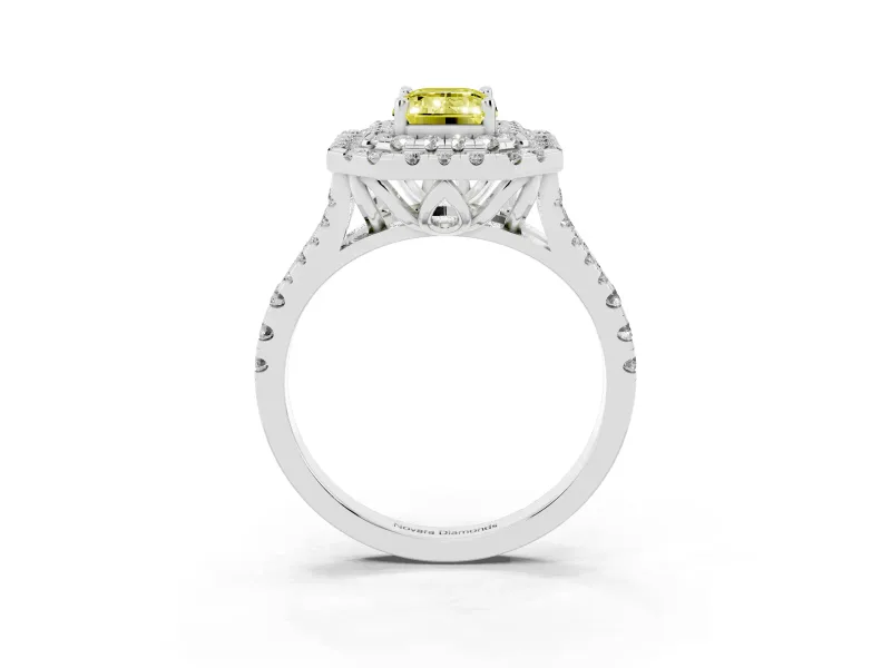 Emerald Cut Halo Engagement Ring Setting for a Fancy Yellow Lab-Grown Diamond | Sterling Silver - Design NV-24796