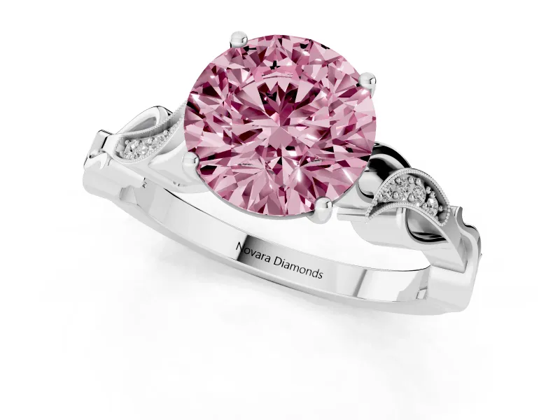 Round Vine Engagement Ring Setting for a Fancy Pink Lab-Grown Diamond | White Gold