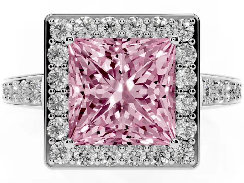 Princess Cut Framed Halo Engagement Ring Setting for a Fancy Pink Lab-Grown Diamond | White Gold