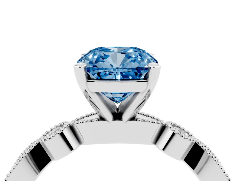 Cushion Cut Vintage Milgrain Engagement Ring Setting for a Fancy Blue Lab-Grown Diamond | Platinum