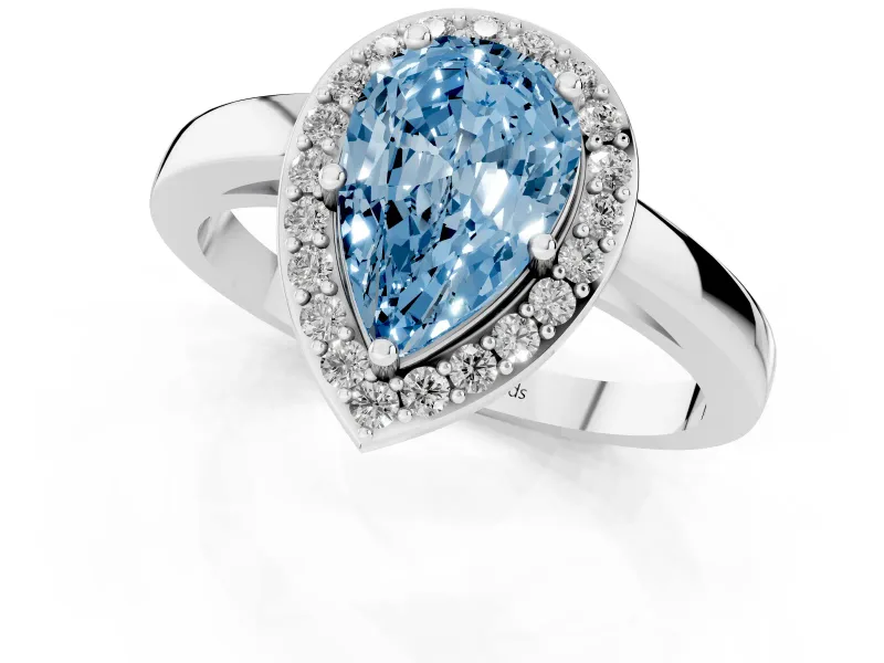 Fancy Blue Pear Cut Diamond Halo Ring Set in Platinum with Solitaire Band and Prong Setting