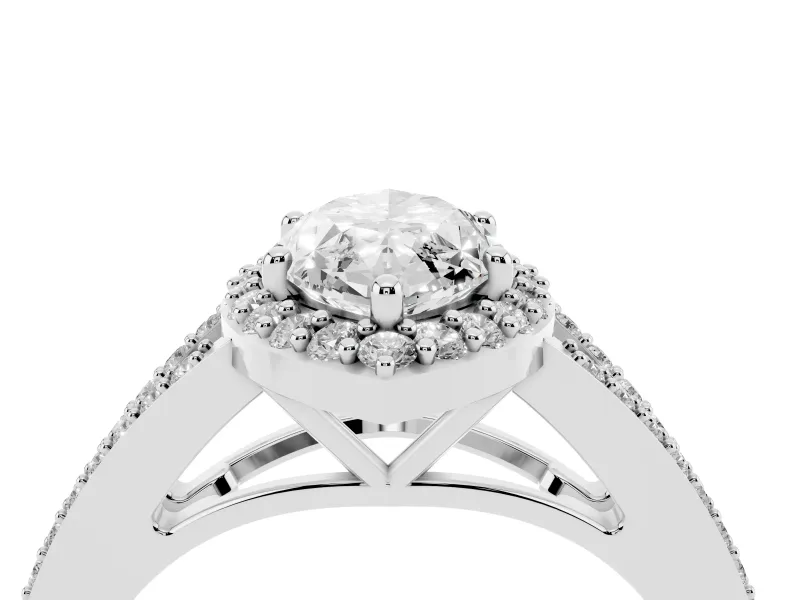 Marquise Halo Engagement Ring Setting | V-Split Pavé Band | Sterling Silver