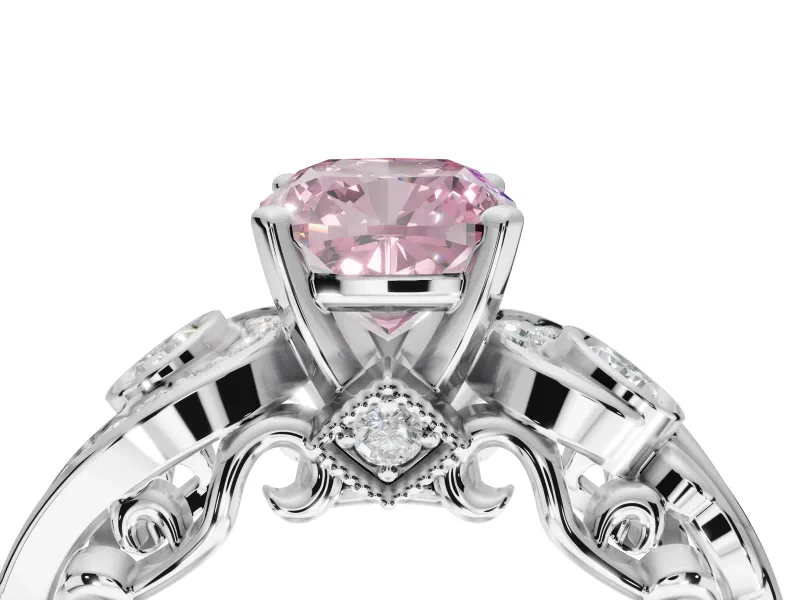 Cushion Cut Swirl Engagement Ring Setting for a Fancy Pink Lab-Grown Diamond | Sterling Silver