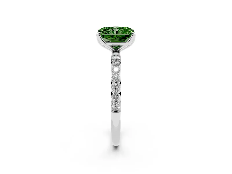Radiant Cut Pave Solitaire Engagement Ring Setting for a Fancy Green Lab-Grown Diamond | Slim Band | Sterling Silver