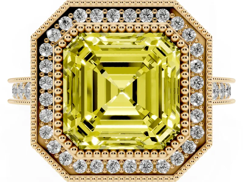 Asscher Cut Halo Engagement Ring Setting for a Fancy Yellow Lab-Grown Diamond | Yellow Gold - Design NV-24721