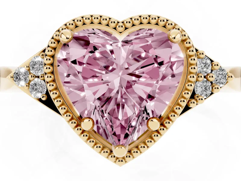 Heart-Shaped Milgrain Frame Engagement Ring Setting for a Fancy Pink Lab-Grown Diamond | Yellow Gold