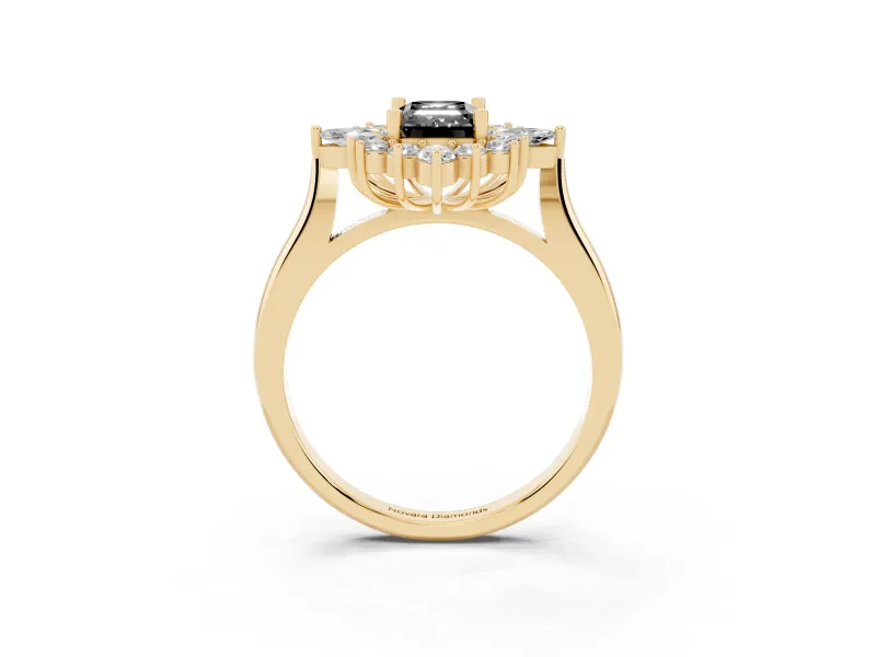 Emerald Cut Cluster Halo Engagement Ring Setting for a Black Center | Yellow Gold