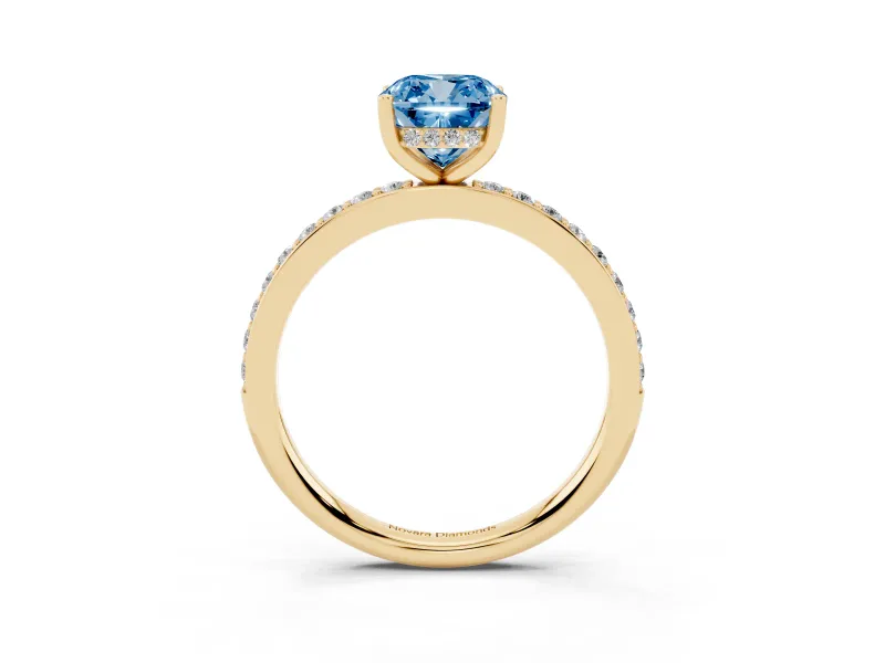 Cushion Cut Hidden Halo Engagement Ring Setting for a Fancy Blue Lab-Grown Diamond | Yellow Gold