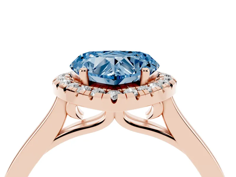 Heart-Shaped Halo Engagement Ring Setting for a Fancy Blue Lab-Grown Diamond | Flat Tapered Band | Rose Gold