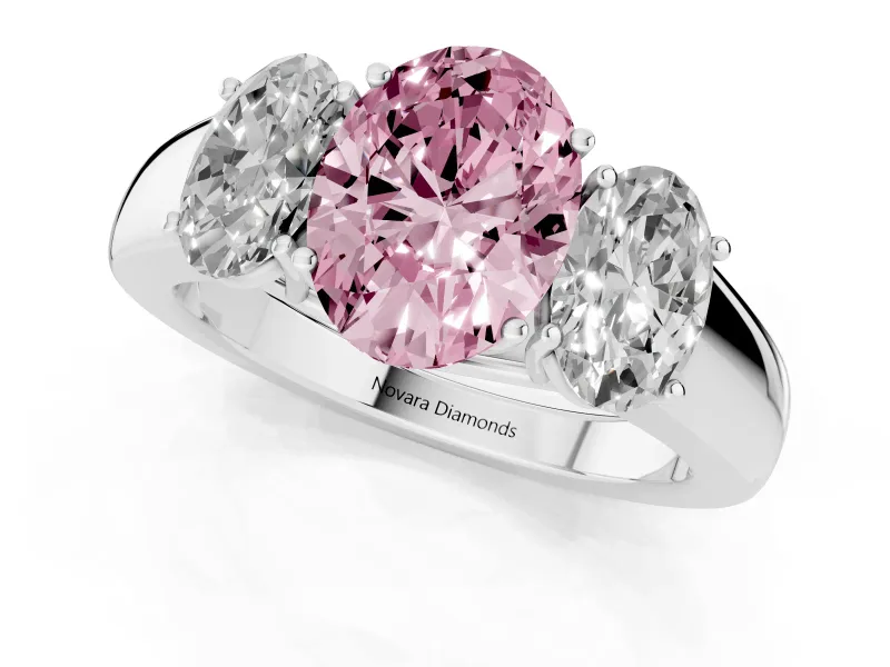 Oval 3 Stone Engagement Ring Setting for a Fancy Pink Lab-Grown Diamond | Sterling Silver